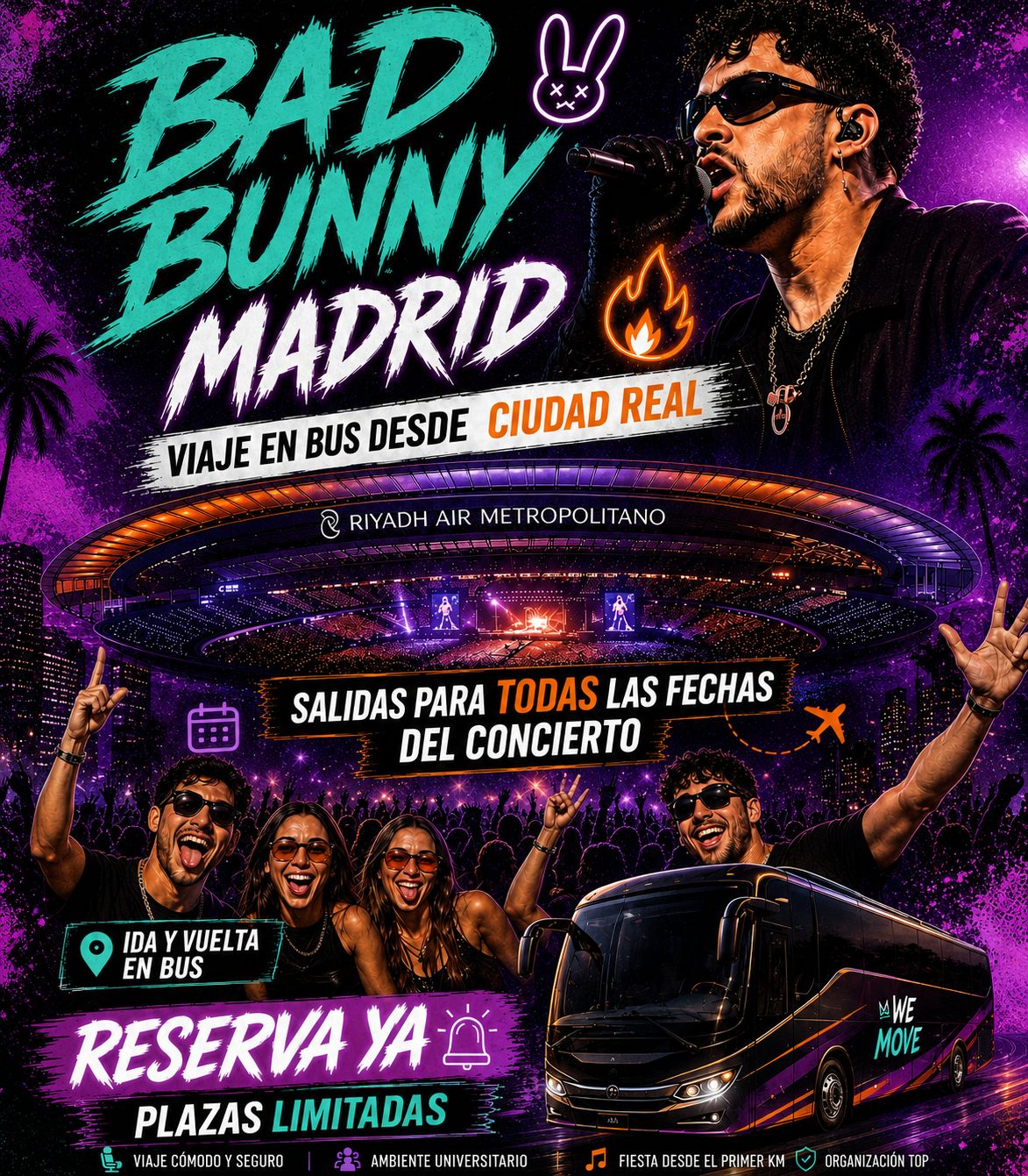 Bad Bunny Madrid - Bus desde Ciudad Real